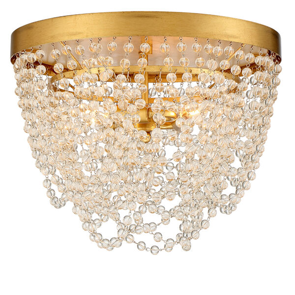 Fiona Antique Gold Three-Light Flush Mount with Clear Glass Bead, image 1