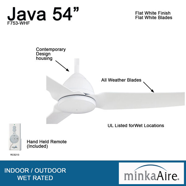 Java Flat White 54 Inch Blade Span Ceiling Fan, image 5