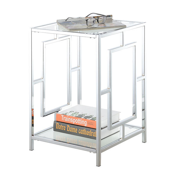 Town Square Glass and Chrome End Table with Shelf, image 5