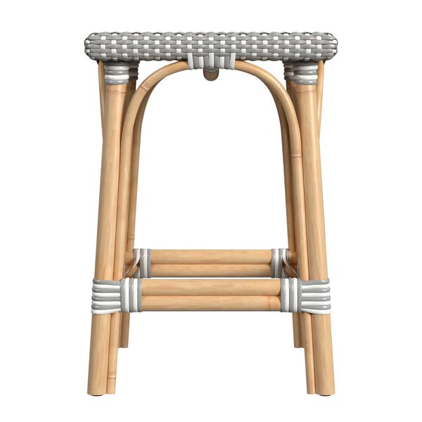 Riviera Gray White Dot Natural Rattan Frame Square 24-Inch Rattan Counter Stool, image 4