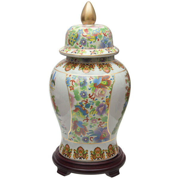 Satsuma Birds and Flowers Multicolor Porcelain Temple Jar, image 2