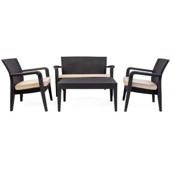 Alaska Anthracite Cream Four-Piece Outdoor Seating Set with Cushion, image 2