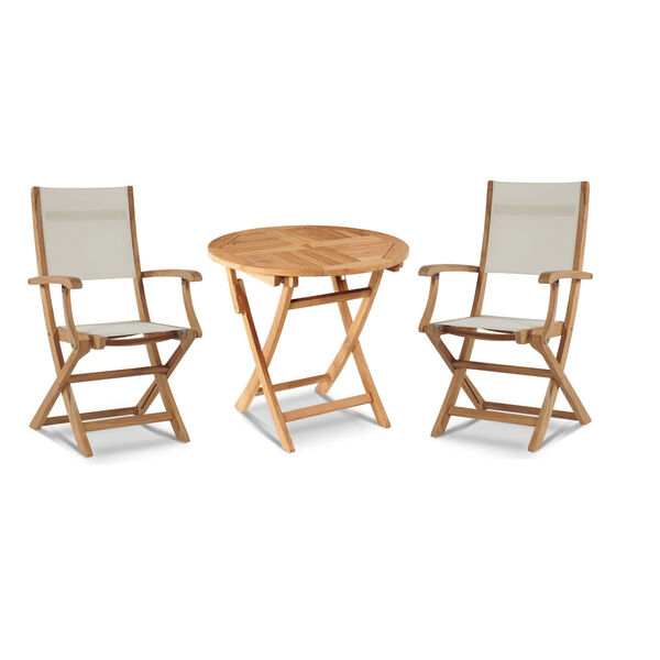 Stella White Teak Outdoor Bistro Set Folding Table and Armchairs, 3-Piece, image 1