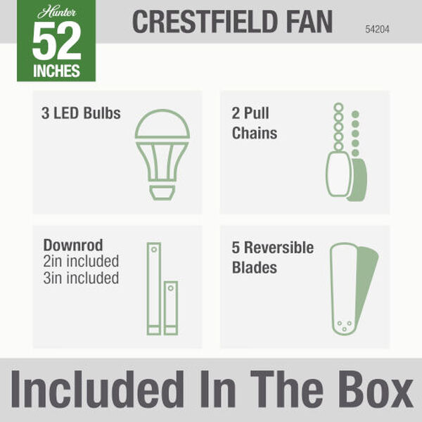 Crestfield Fresh White 52-Inch Three-Light LED Adjustable Ceiling Fan, image 9