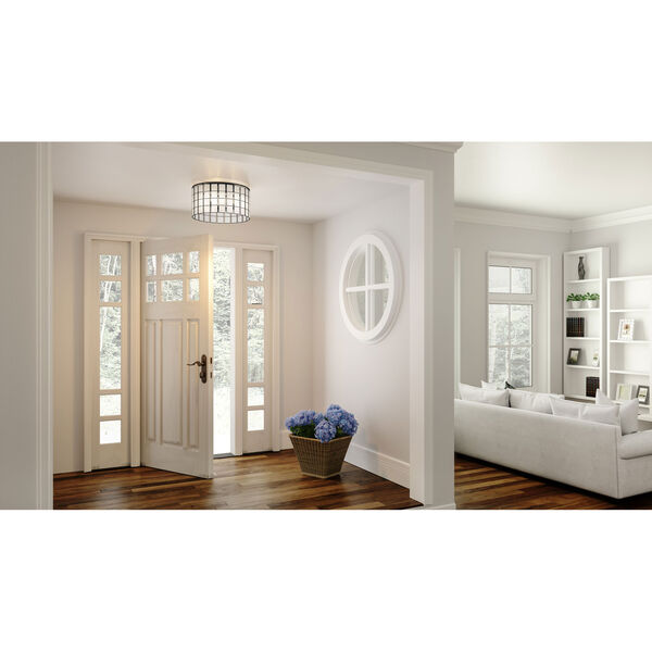 Seigler Matte Black Three-Light Semi-Flush Mount with Etched Glass Panels, image 2