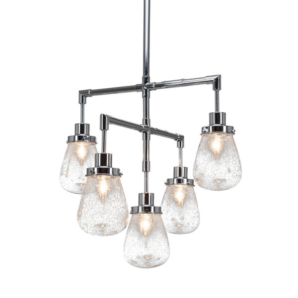 Meridian Chrome Five-Light Chandelier with Clear Bubble Glass, image 1