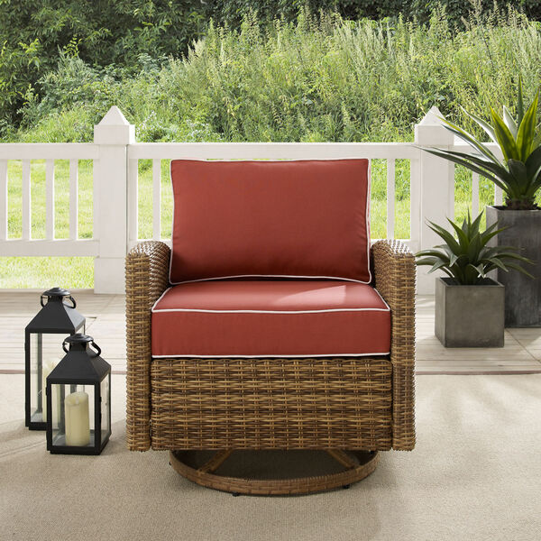 Bradenton Sangria and Weathered Brown Outdoor Wicker Swivel Rocker Chair, image 3