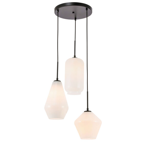 Gene Black 17-Inch Three-Light Pendant with Frosted White Glass, image 4