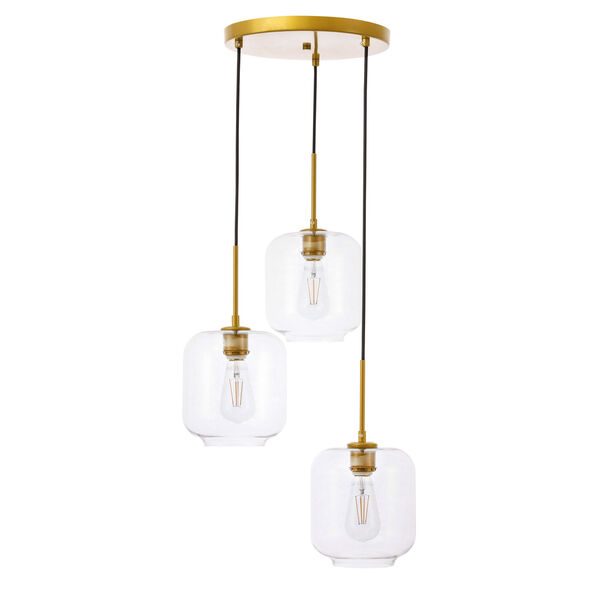 Collier Brass 18-Inch Three-Light Pendant with Clear Glass, image 3