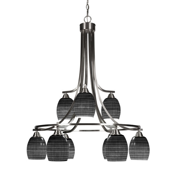 Paramount Brushed Nickel Nine-Light 30-Inch Chandelier with Black Matric Glass, image 1
