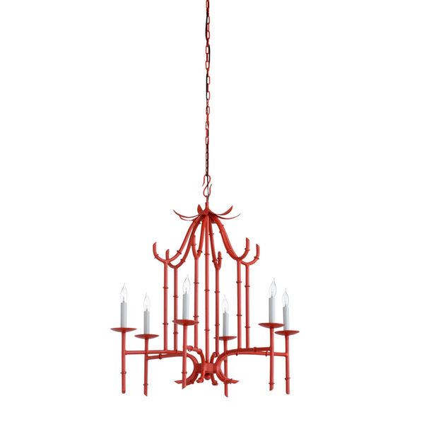 Red Six-Light 2 Bamboo Chandelier, image 1