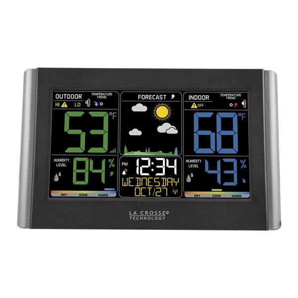 Black Wireless Weather Forecast Station with Colored LCD Display, image 1