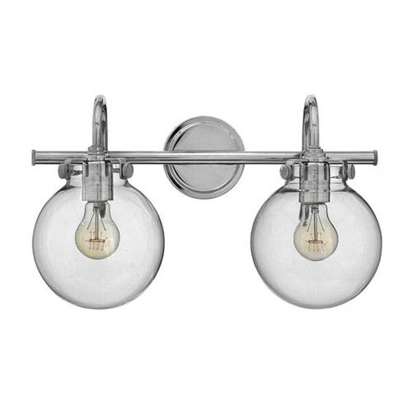 Irving Chrome Two-Light Vanity with Glass Globe Shade, image 1