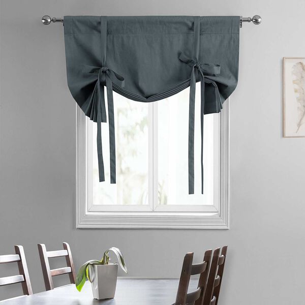 Business Gray Solid Cotton Tie-Up Window Shade Single Panel, image 4