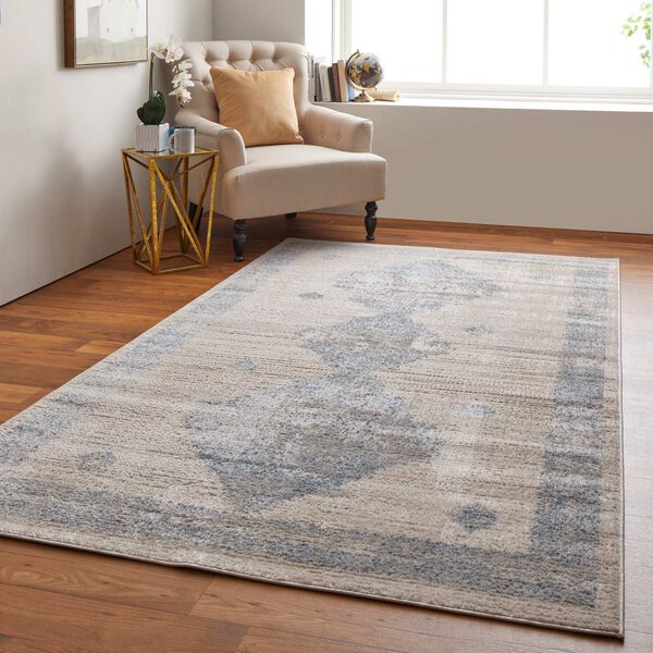 Camellia Global Geometric Blue Ivory Rectangular 4 Ft. 3 In. x 6 Ft. 3 In. Area Rug, image 4