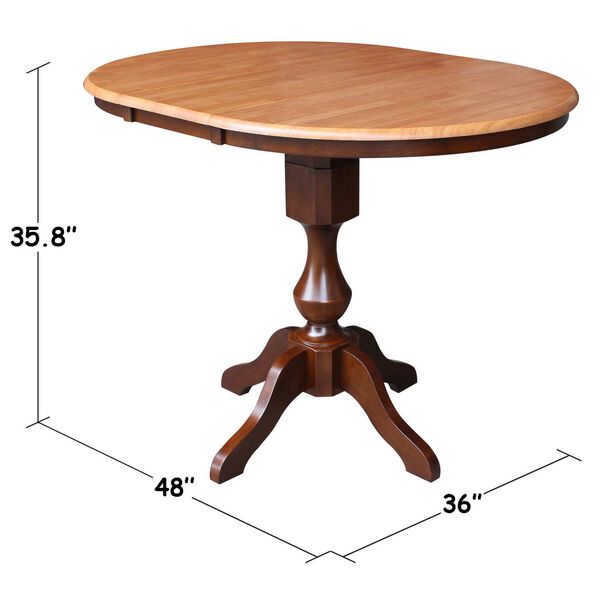 Cinnamon and Espresso Round Pedestal Counter Height Dining Table with 12-Inch Leaf, image 4