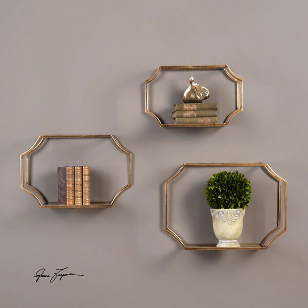 Lindee Gold Wall Shelves, Set of 3, image 2