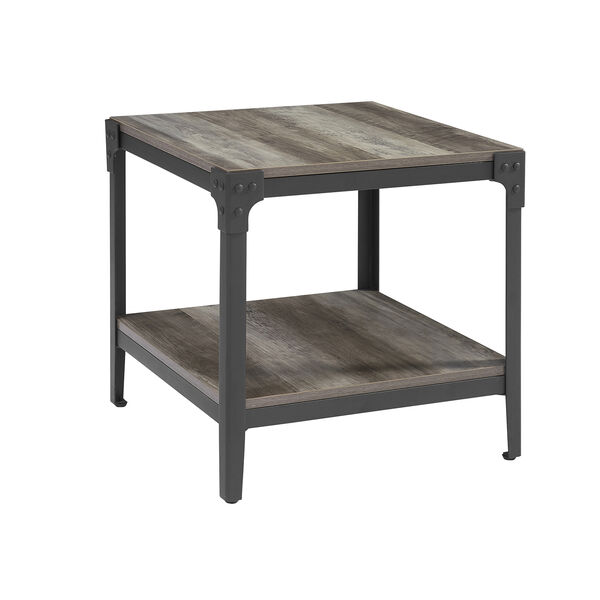 Angle Iron Rustic Wood End Table, Set of 2 - Grey Wash, image 2
