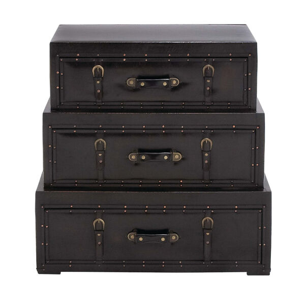 Black Faux Leather and Wood Traditional Chest, image 2