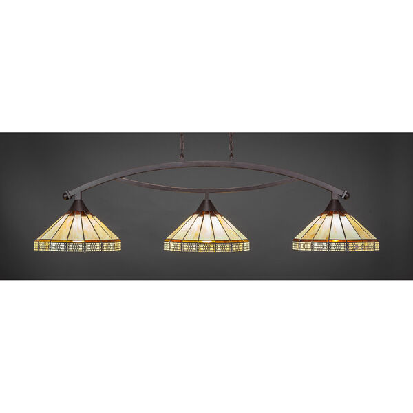 Bow Dark Granite 15-Inch Three-Light Island Pendant with Honey and Brown Mission Glass, image 1
