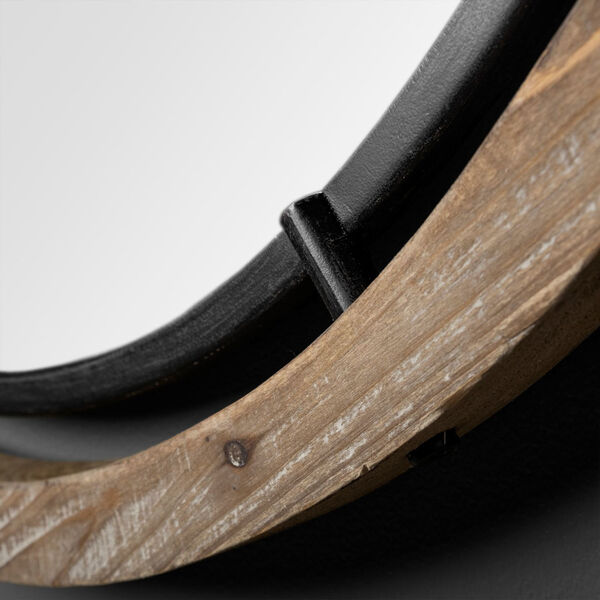 Josi Black and Brown Round Wood Frame Wall Mirror, image 4