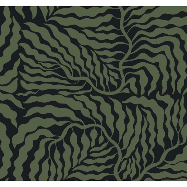 Fern Fronds Black Green Wallpaper, image 2