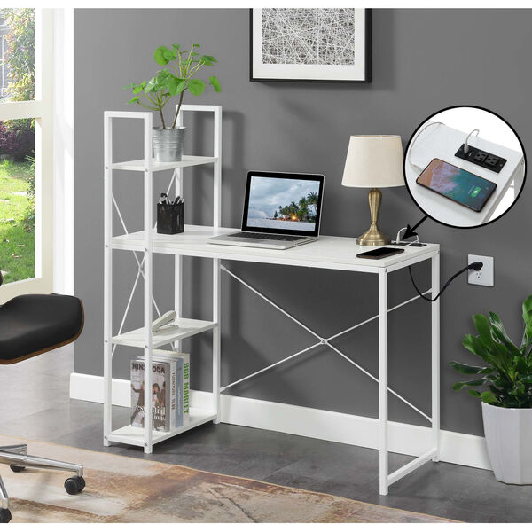 Designs2Go White Office Workstation with Charging Station and Shelves, image 1