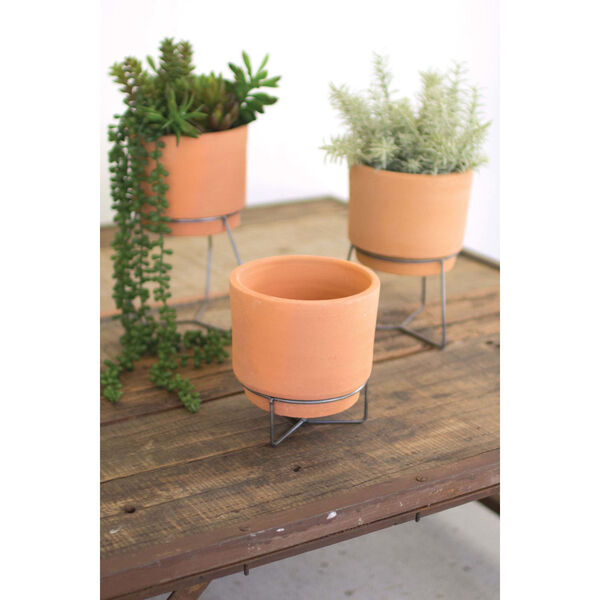 Natural Clay Planters with Silver Wire Bases, Set of 3, image 2