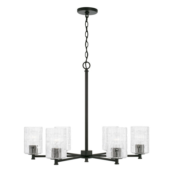 Emerson Matte Black Six-Light Chandelier with Embossed Seeded Glass, image 1