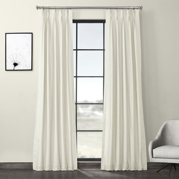 Ivory Solid Cotton Pleated Single Panel Curtain 25 x 84, image 1