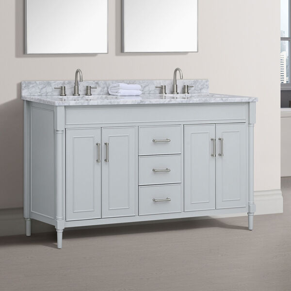 Bristol Light Gray 61-Inch Vanity Set with Carrara White Marble Top, image 2