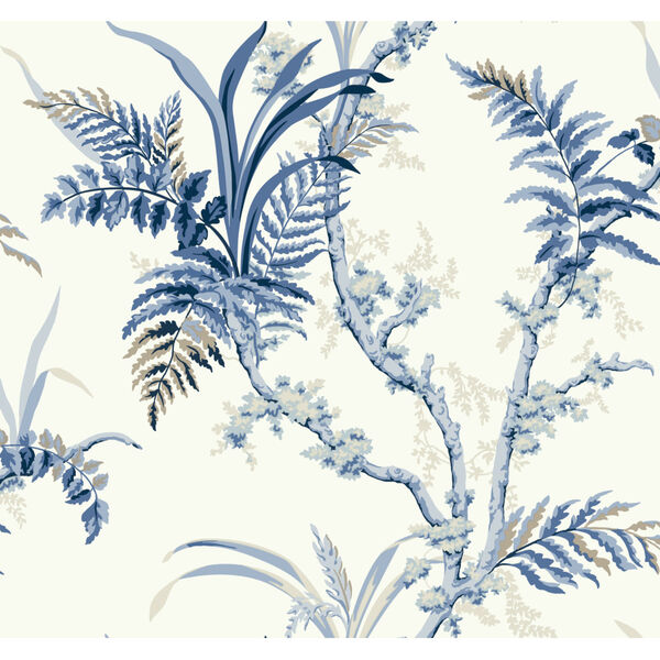 Grandmillennial Blue Enchanted Fern Pre Pasted Wallpaper, image 2