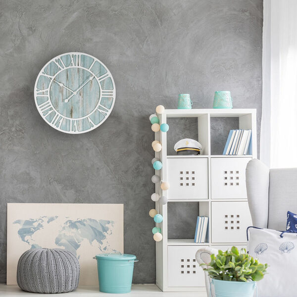 Blue and White Decorative Analog Wall Clock, image 3