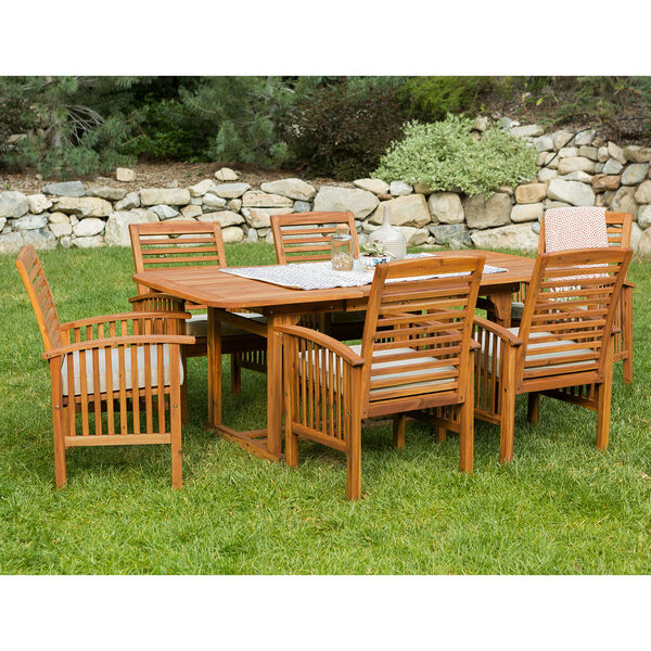 7-Piece Brown Acacia Patio Dining Set with Cushions, image 3