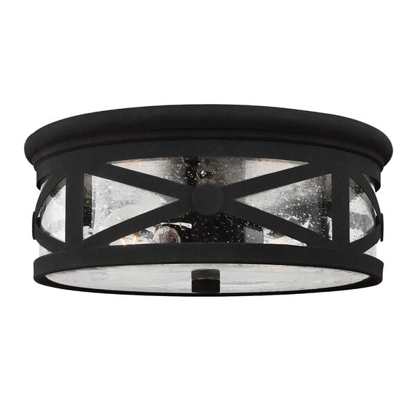 Lakeview Black Two-Light  Outdoor Ceiling Flush Mount with Clear Seeded Glass, image 1