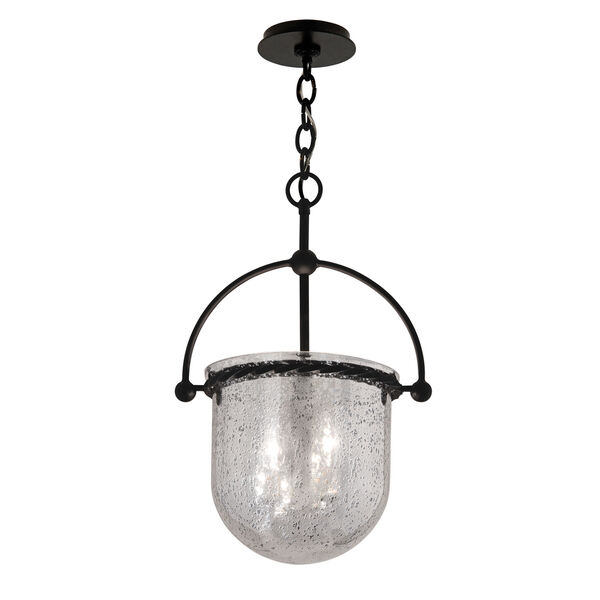Mercury Old Iron Three-Light 11-Inch Pendant with Antique Silver Glass, image 1