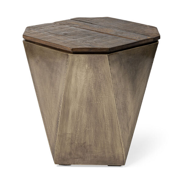 Esagono II Brass and Natural Wood Hexagonal End Table, image 1