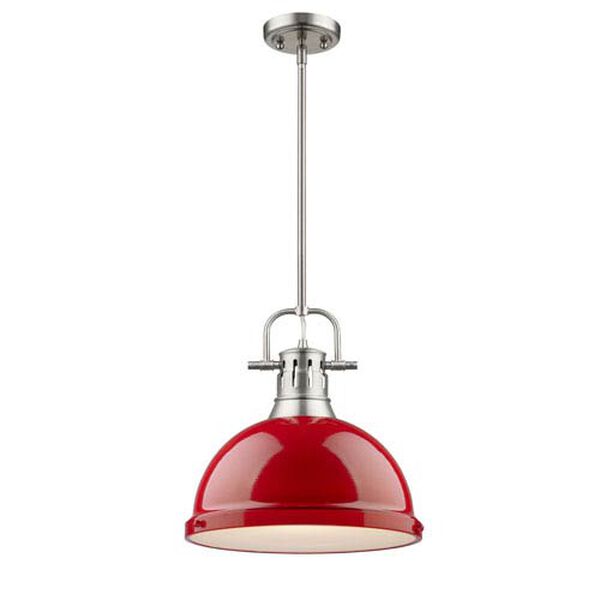 Duncan Pewter One-Light Pendant with Red Shade, image 1