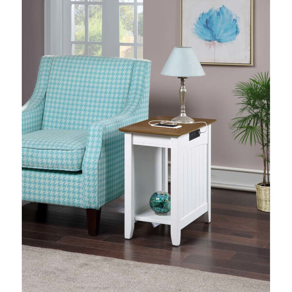 Edison Driftwood and White 24-Inch End Table with Charging Station, image 2