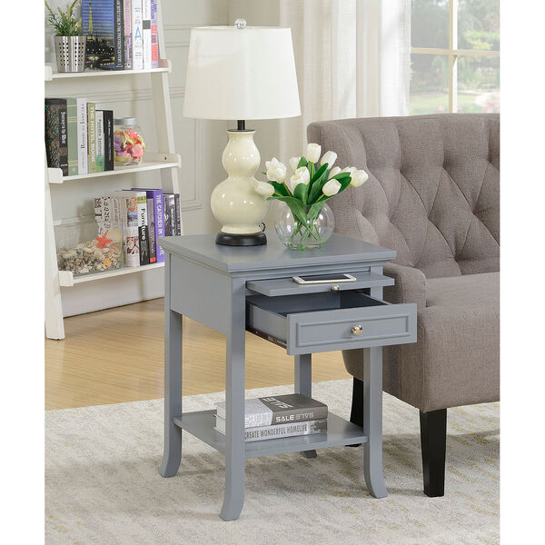 American Heritage Gray Logan End Table with Drawer and Slide, image 2
