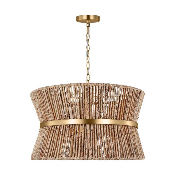Thurlo Satin Brass Three-Light Chandelier with Paper Rope Shade by Drew and Jonathan, image 1