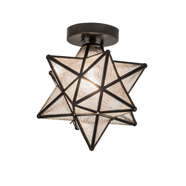 Moravian Star Bronze One-Light Semi-Flush Mount with Clear Seeded Glass, image 1