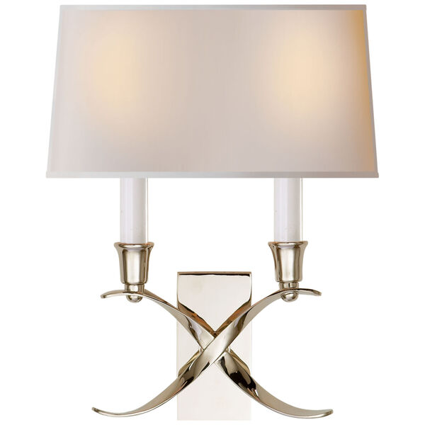 Cross Bouillotte Small Sconce in Polished Nickel with Natural Paper Shade by Chapman and Myers, image 1