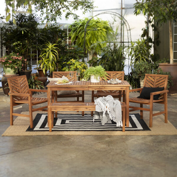 Brown 32-Inch Six-Piece Chevron Outdoor Dining Set, image 2