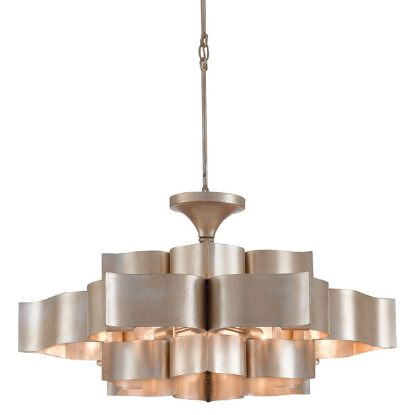 Grand Lotus Contemporary Silver Leaf Six-Light Chandelier, image 1