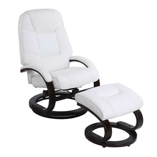 Sundsvall White and Chocolate Air Leather Recliner with Ottoman, Set of 2, image 1