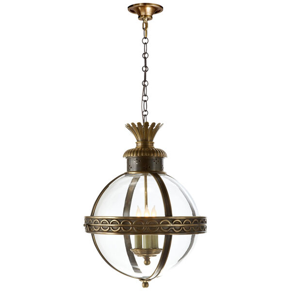 Crown Top Banded Globe Lantern in Bronze with Antique-Burnished Brass with Clear Glass by Chapman and Myers, image 1