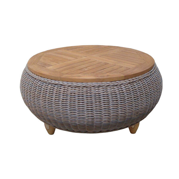 Outdoor Paradise Ottoman with Wood Top, image 1