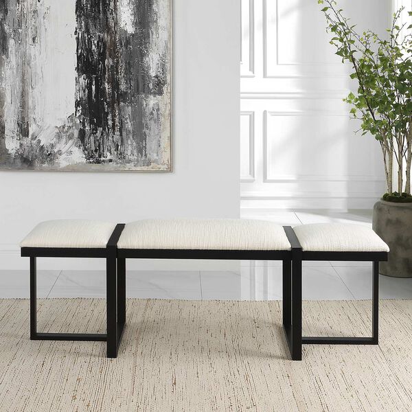 Triple Black and White Modern Upholstered Bench, image 6
