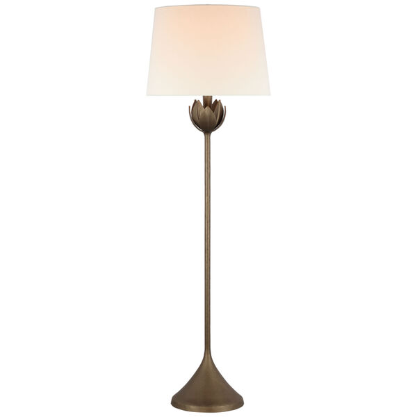 Alberto Large Floor Lamp in Antique Bronze Leaf with Linen Shade by Julie Neill, image 1